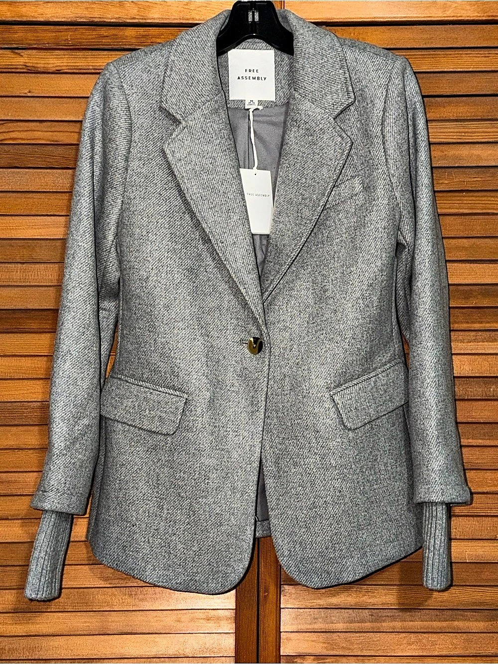 Free Assembly Single-Breasted Blazer with Ribbed Cuffs Gray XS